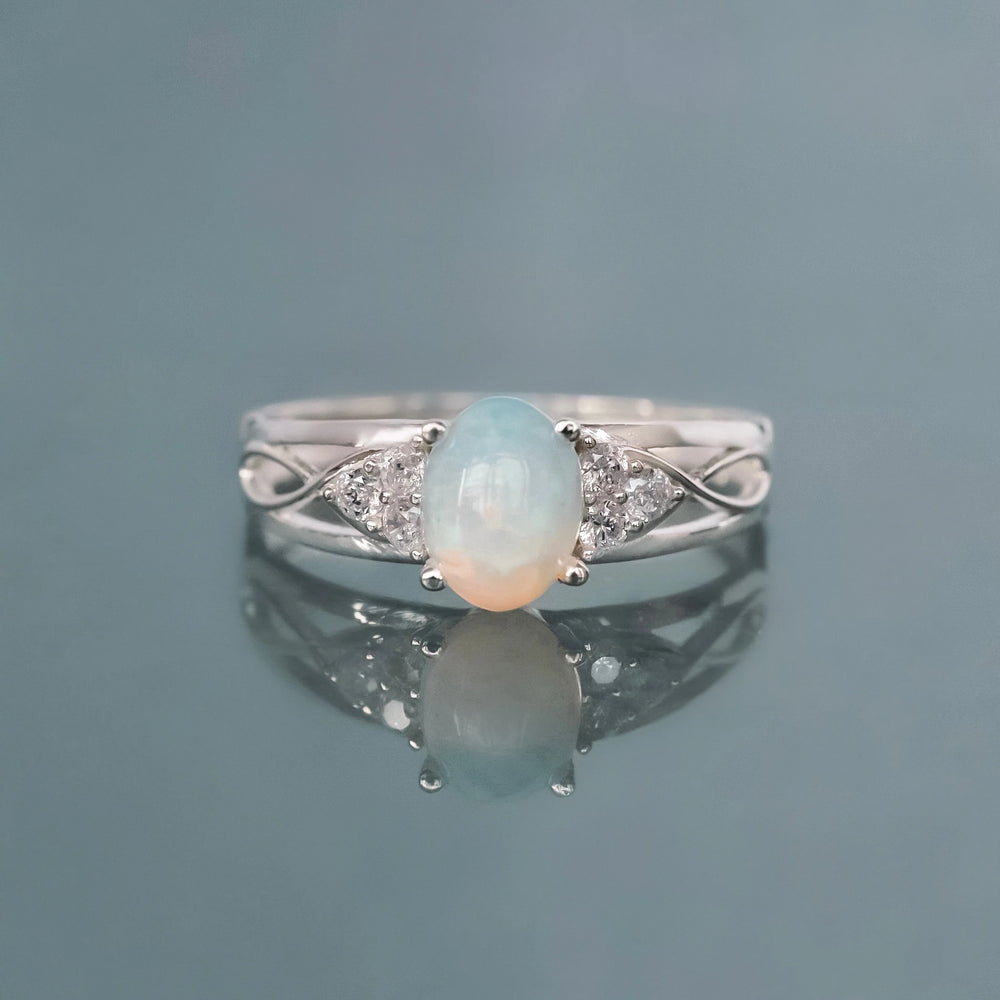 0.05 Carat Diamond Opal Ring