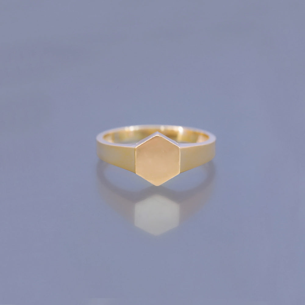 Gold Plated Hexagon Signet Ring