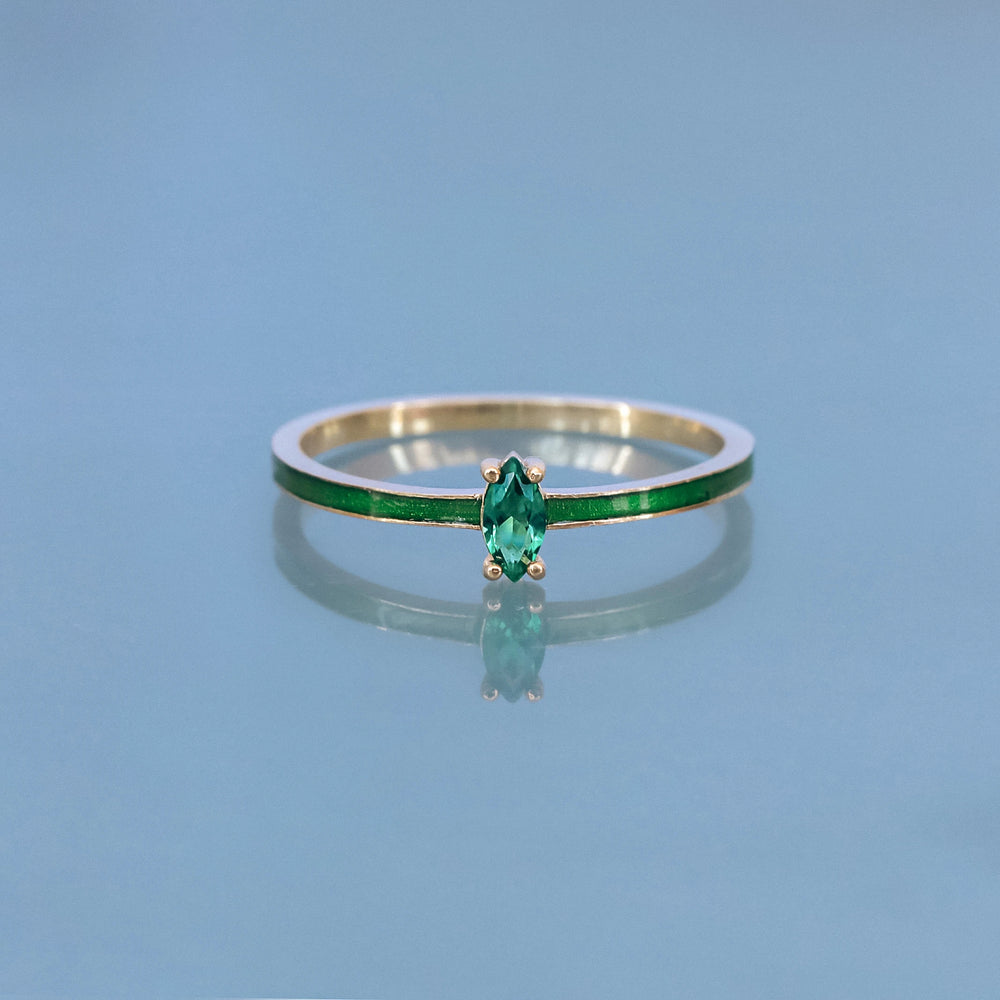 Green Enameled Chromdiopside Gold Plated Silver Ring