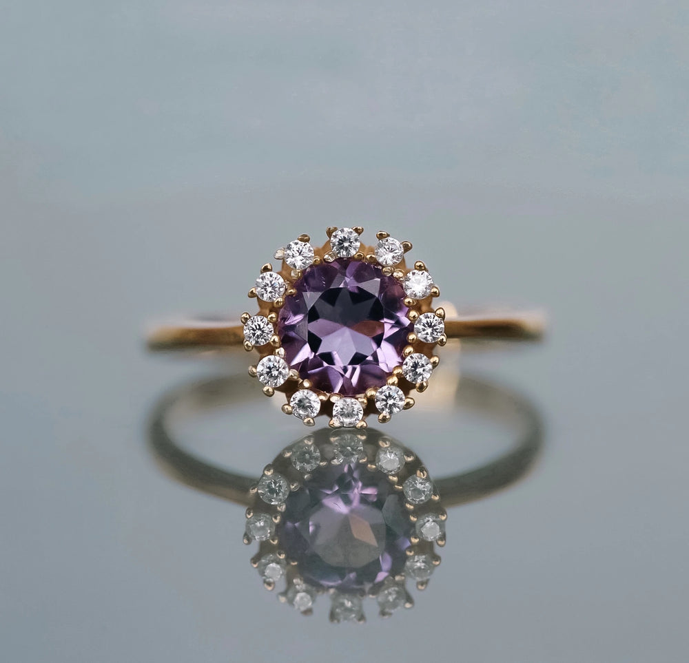 0.12 Carat Diamond Amethyst Ring